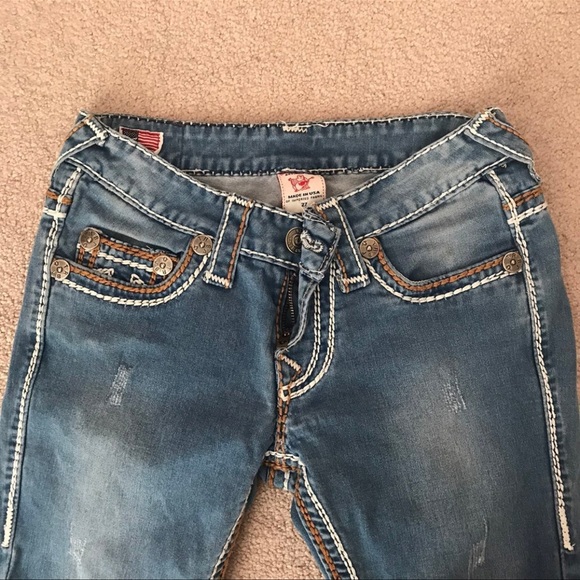 True Religion Joey Jeans 27 Skinny White and Orange Stitching - Picture 9 of 10